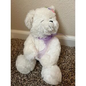 NWT American Gifts Bear Hugger Plush Toy with Flowers and Purple Bow